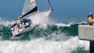 📛 INCROYABLE !!! LES SKIPPERS FACE À DES VAGUES IMPRESSIONNANTES AU PHARE DE CAPBRETON. BIGWAVES. 🌊😱