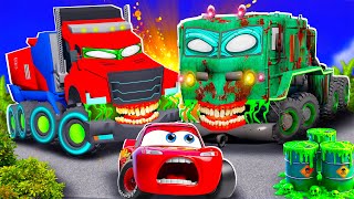 Big & Small:McQueen and Mater VS Optimus Prime ZOMBIE slime Zombie Apocalypse in BeamNG.drive