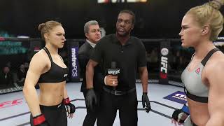 Ronda Rousey vs Holly Holm in the UFC 3 game on my Xbox one. I am the Ronda Rousey character.