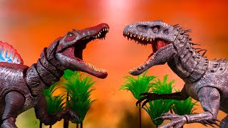 Jurassic World INDOMINOUS REX vs SPINOSAURUS epic battle Stop motion