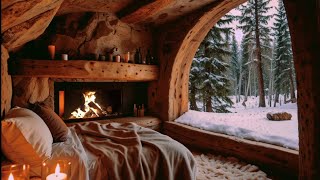 Cozy Winter Cabin Ambience | Snowfall and Warm Fire Sounds for relaxation.