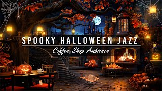 🎃Haunted House Halloween Ambience 🦇 Relaxing Piano Jazz Music & Warm Fireplace for a Spooky Night