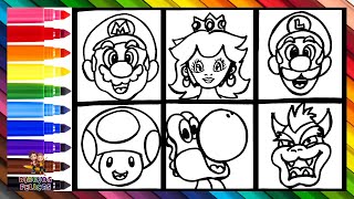 Dibuja y Colorea A Los Personajes De Super Mario 👨👸🏼🍄🐢🦖🌈 Dibujos Para Niños